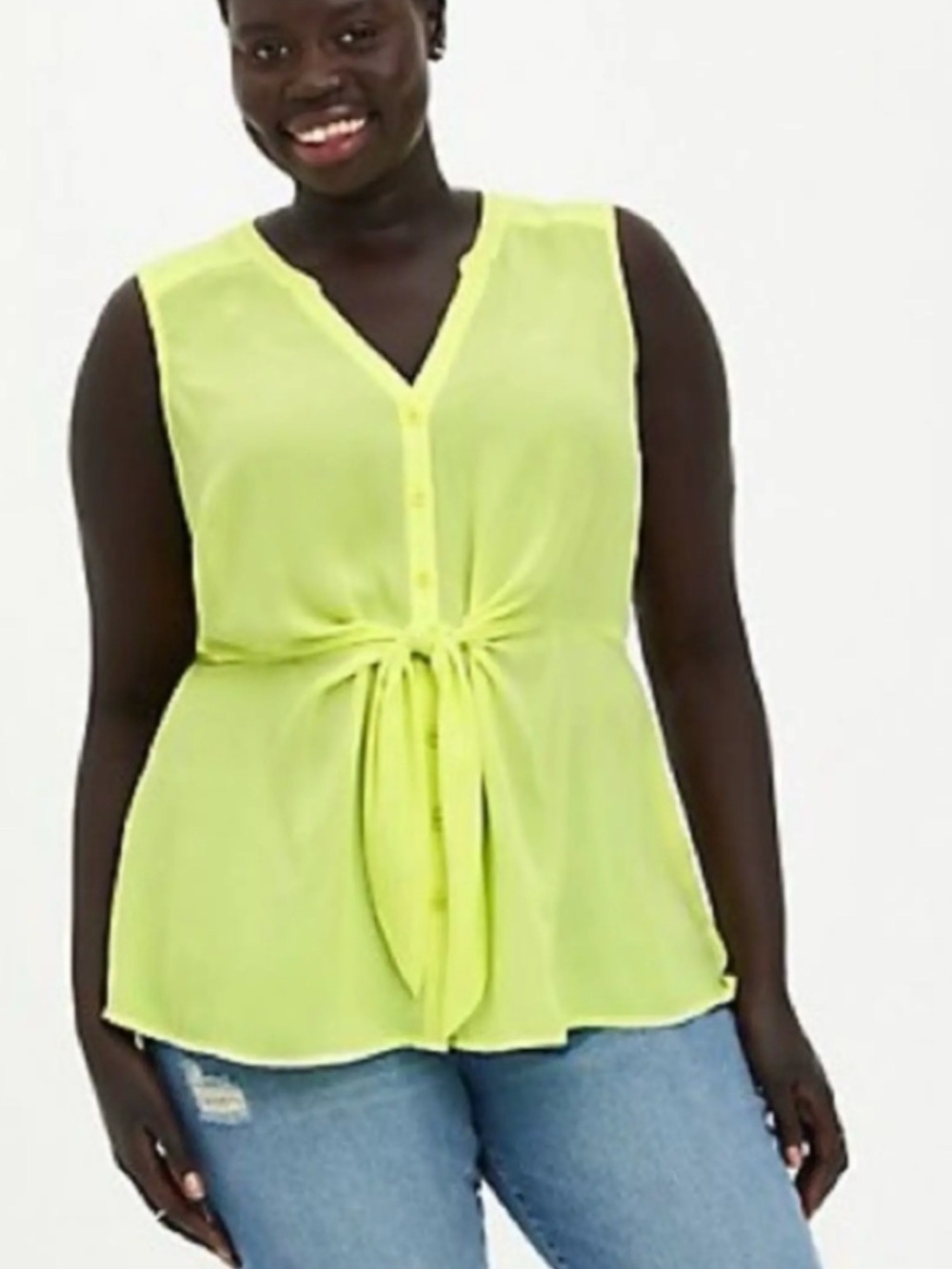 torrid Neon Yellow Tie-Front Sleeveless Blouse - Picture 2 of 8